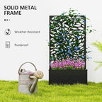 Outsunny Metal Raised Garden Bed with Trellis for Climbing Plants, Freestanding or Wall Mounted Flower Bed with Privacy Panel, Leaves Cut-Outs Outdoor Planter Box for Garden, Patio, Balcony