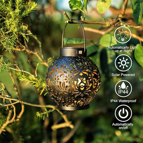 2 Pack Outdoor Solar Hanging Lantern Lights Metal LED – Black