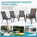 Outdoor Stackable Chairs Set of 6, Stacking Patio Chairs with Textilene Fabric, Outside Furniture for Garden Backyard Balconie Poolside Deck, Brown