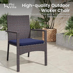 PHI VILLA Outdoor Dining Set for 8, Rectangular Wicker Table with Acacia Wood Top & Rattan Chairs with Cushions, 74” Large Modern Furniture Set for Patio, Deck, Backyard, Porch