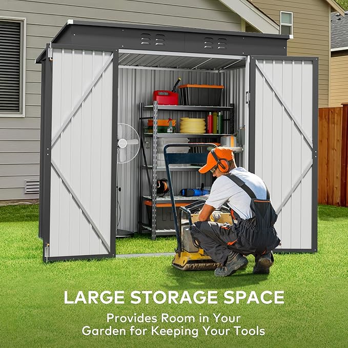 Metal Storage Shed, 6' x 4' Dark Gray with Double Lockable Doors