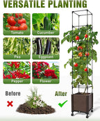 Jayhalo 71inch Planter Boxes Outdoor, 3-in-1 Planter Box with Trellis with Wheels for Growing Vegetables, 6 Layer Tomato Cage with Tomato Planters, Self Watering for Indoor Outdoor Use