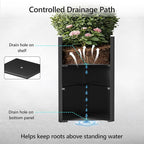 Set of 2 Tall Metal Planter Box for Outdoor Plants,14" L x 14" W x 30" H Heavy Duty Tall Outdoor Planter with Removable Insert Shelf for Porch, Patio, Backyard| Modern Décor|Built-in Drainage|(Black)