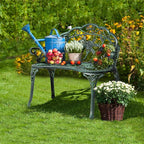 VINGLI 38.5" Patio Park Garden Outdoor Metal Rose Bench, 2-Person Cast Iron Cast Aluminium Frame Antique Finish Chair,Accented Lawn Front Porch Path Yard Decor Deck Furniture (Green, Rose)