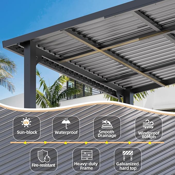 AECOJOY 14' x 10' Outdoor Hardtop Gazebo Pergola for Patio, 10x14 Large Galvanized Steel Heavy Duty Lean to Wall-Mounted Pergolas and Gazebos Clearance, Metal Patio Roof Awnings for Backyard, Decks