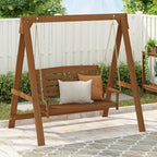 Furinno TIOMAN Porch Swing, Outdoor Hanging Wooden Swing with Stand in Teak Oil, Light Wood