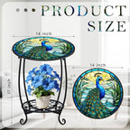 Outdoor Side Table Round Small Mosaic Patio Accent Indoor End Plant Coffee Tea Table for Yard Patio Porch Garden Living Room, Bedroom(Peacock Style,18 Inch)