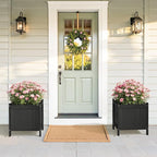 LUE BONA Outdoor Plant Pots, 13.7" x 12.5" x 14.5" HDPS Flower Pots with Drainage Holes, Outdoor Planters Boxes for Outdoor Plants - Porch Patio, Garden or Entryway, Black