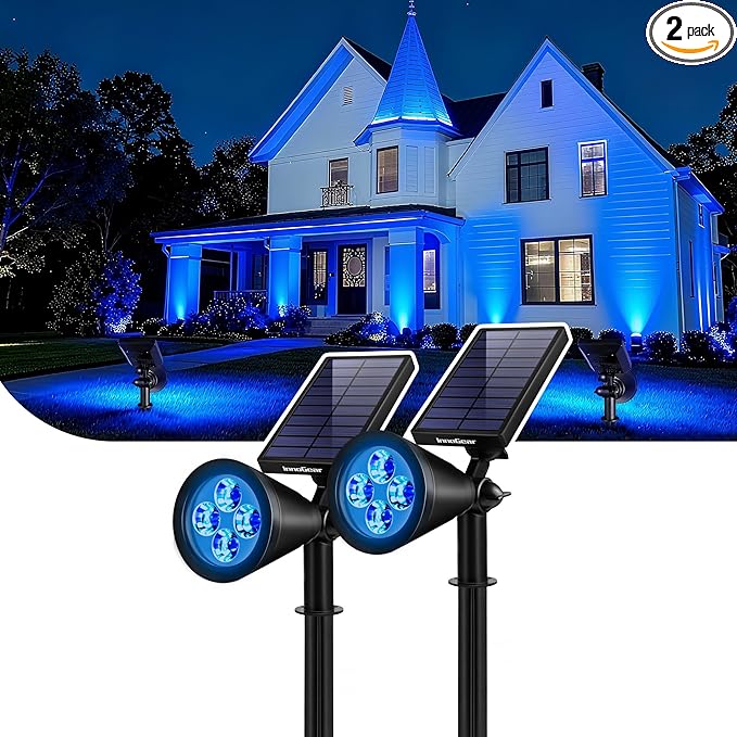 InnoGear Solar Lights Outdoor Waterproof Halloween Christmas Solar Garden Light for Outside Yard Landscape Lighting Pathway Spot Lights Spotlight Wall Light Auto On/Off, 2 Pack (Blue Light)