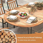 Tangkula 79" Large Patio Dining Table for 6, Acacia Wood 6-Person Dining Table with 2.5" Umbrella Hole & Metal Legs & Adjustable Foot Pads, Oval Outside Table for Garden, Poolside & Backyard
