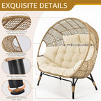 NICESOUL Modern Double Egg Chair with Footrest & Padded Cushions, 2 Person Wide Wicker Lounge Chair with Deep Seating, 57.1" Extra Large Stationary Loveseat Cozy Cream Chairs for Inside Outside