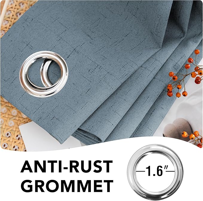 H.VERSAILTEX Linen Blackout Curtains Durable Thick Textured Linen Look 100% Blackout Patio Door Curtain Anti Rust Grommet Extra Wide Sliding Door Curtain Panel, W100 x L108 inch - Stone Blue