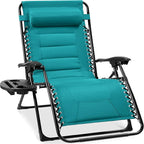 Best Choice Products Oversized Padded Zero Gravity Chair, Folding Outdoor Patio Recliner, XL Anti Gravity Lounger for Backyard w/Headrest, Cup Holder, Side Tray, Polyester Mesh - Peacock Blue