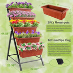 Homdox 2 Pack Vertical Garden Bed, 5 Tiers Vertical Raised Garden Planter, 23 * 26 * 45Inch Outdoor Garden Raised Bed with 4 Hooks, Vegetable Flower Planter Raised Stand for Garden Patio Yard, Brown