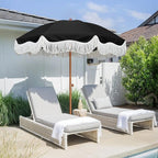 AMMSUN Boho Fringe Umbrella Outdoor Patio, 6.5ft UPF50+ Picnic Umbrella with Tassels with Steel Pole and Push Button Tilt, Noble Black