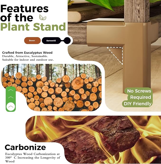 Bamworld Plant Stand Indoor Hanging Plant Shelf Outdoor Large Plant Rack for Multiple Plants Boho Home Decor Plant Gift for Mom Woman