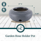 HC Companies Versatile 21 Inch Round Natural Decorative Plastic Outdoor Garden Hose Storage Pot with Side Hole for Faucet Connection, Granite