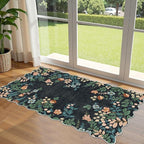 Outdoor Rug Boho Floral Mat, Black Polyester, 2 x 4.3 ft