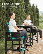 SERWALL Balcony Adirondack Chairs and Table 3 Pieces Set, Adirondack Bar Height Chairs Set of 2 and Bar Table, Outdoor Bar Stools Set for Bistro, Poolside, Backyard, Black