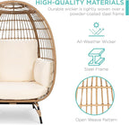Best Choice Products Wicker Egg Chair, Oversized Indoor Outdoor Lounger for Patio, Backyard, Living Room w/ 4 Cushions, Steel Frame, 440lb Capacity - Ivory