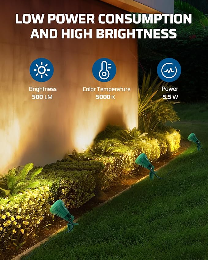 DEWENWILS 120V Spotlight Outdoor, 500LM Waterproof LED Spot Light with 3 Extra Lenses (Red Yellow Green), Landscape Lighting for Holiday, Trees, Flag, 5FT Extension Cord, UL Listed