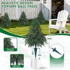 Artificial Cypress Topiary Cedar Trees with Ground Spike, 2 Pieces Fake Pine Shrubs Bushes, UV Resistant Faux Evergreen Tree Plants for Indoor Outdoor Planters Front Porch