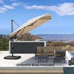 PURPLE LEAF 8.8' X 8.8' Right-left Tilt Patio Umbrella with Base Outdoor Cantilever Swivel Square Umbrella with Tilt Aluminum Offset Umbrella with 360-degree Rotation for Garden Deck Pool Patio Beige