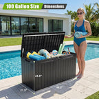 Flamaker Resin Deck Box 100 Gallon Large Lockable Outdoor Storage Box Waterproof for Patio Cushions, Tools, Pool Accessories (Black)