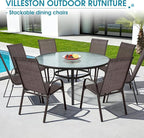 Outdoor Stackable Chairs Set of 8, Stacking Patio Chairs with Textilene Fabric, Outside Furniture for Garden Backyard Balconie Poolside Deck, Brown