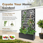 Metal Raised Garden Bed with Trellis & Privacy Screen, 71"x40"x11.8" Galvanized Freestanding Planter Box for Patio Balcony, Modern Planter with Drainage for Climbing Plants, Flowers & Vegetable