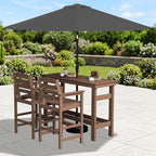 SERWALL Outdoor Bar Set with 9ft Umbrella, All-Weather HDPE Patio Bar Chairs and Table, Outdoor Furniture Set for Poolside, Backyard, Garden - Brown
