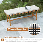 Tangkula 3 Piece Patio Dining Set for 4 People, 63” Outdoor Acacia Wood Rectangular Table with 1.97” Umbrealla Hole & 2 Cushioned Bench, for Deck Yard and Poolside