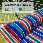 SUPERJARE Curved-Bar Hammock with Stand, 2 Person Heavy Duty Hammock Frame, Detachable Pillow & Portable Carrying Bag, Perfect for Outdoor & Indoor, Retro Blue and Green