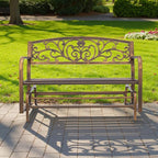 VEVOR Outdoor Bench, 50 inch, Carbon Steel Metal Frame with Cast Iron Backrest and Round Edge Armrests, Weatherproof Outside Glider Bench for Patio, Garden, Park, Yard, Front Porch, Antique Bronze