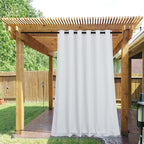 NICETOWN 2 Panels Outdoor Curtains for Patio Waterproof & Windproof, Grommet & Back Tab on Top & Bottom Weighted Drapes Keep Sun/Rain Out with Bouns Rope for Deck, Greyish White, W84 x L84