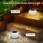 Solar Lanterns Outdoor Waterproof: 2 Pack White Hollow Out Metal Solar Lights - 2 Lighting Colors Outside Garden Yard Porch Indoor Tabletop Retro Decorations - Unique Gifts for Women Mom Wife