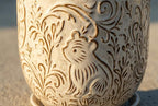 Decorative Ceramic Planter Pot with Saucer, Brown with Gold and Silver Owl Pattern, Indoor Garden Container with Drainage (White, 6 inch)