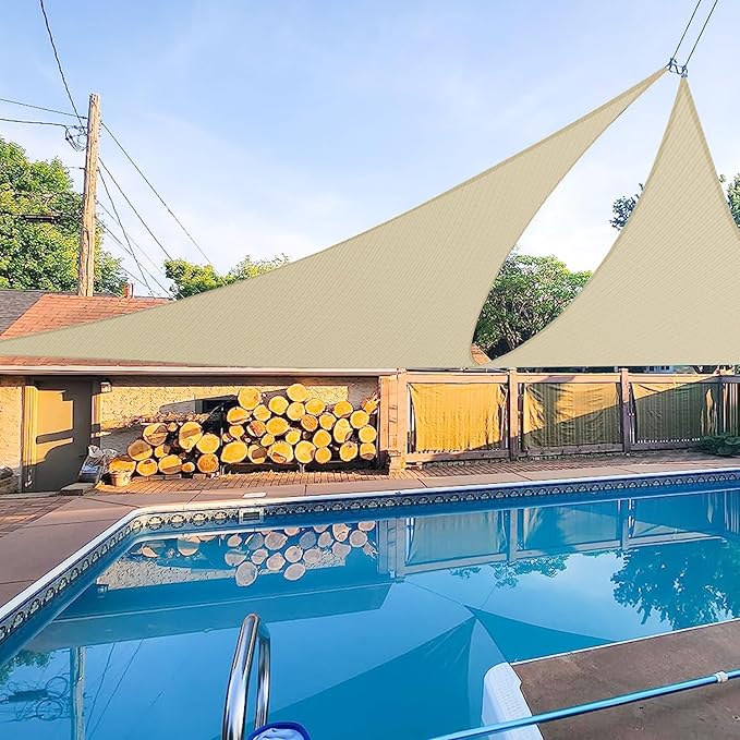 E&K Sunrise 19' x 19' x 19' Sun Shade Sail Triangle Canopy Shade Cover UV Block for Patio Backyard Garden Outdoor (Beige)