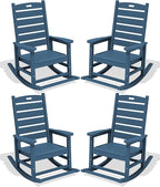 SERWALL Outdoor Rocking Chair Set of 4, Oversized HDPE Patio Rocking Chair with Footrest for Adults, All Weather Porch Rocker for Deck Patio Balcony, Navy