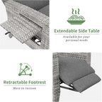 IDEALHOUSE Wicker Outdoor Recliner Reclining Patio Chairs with Adjustable Back & Footrest 150° Lay-Flat Reclining with Air Pump Rattan Flip-Up Side Table Outdoor Lounge Chairs for Pool Deck Balcony
