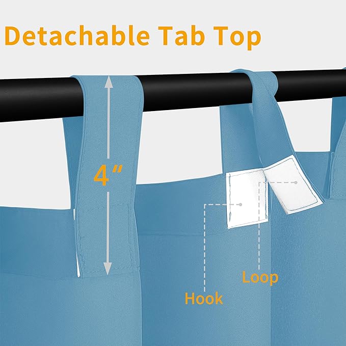 Easy-Going Outdoor Patio Curtains Detachable Tab Top Windproof Weatherproof Curtain for Cabana, Porch, Pergola and Gazebo, Tab Bottom Drape, 2 Panels, 110W x 120L inch, Sky Blue
