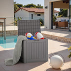 JUMMICO 42 Gallon Deck Box Waterproof, Resin Outdoor Storage Box with Side Handles, Outdoor Storage Benches Lockable for Patio Cushions and Garden Tools (Gray)