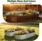 Galvanized Raised Garden Bed Outdoor, Large Raised Bed for Gardening, 2Pcs 6x3x1ft Oval Metal Planter Box for Vegetables, Fruits, Flowers, Dark Brown Wood Grain