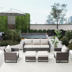 Belord Wicker Patio Furniture 5 Piece Outdoor Sofa Set, Oversize Outdoor Dining Chairs with Rattan Ottomans, Conversation Sets Patio Furniture Come with Removable Cushion Beige, Anti-Rust Frame