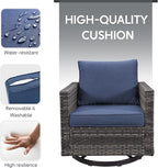 Belord Outdoor Sectional Furniture with Swivel Rocker Chair, 10 Pieces Wicker Patio Furniture Sets with Ottoman L Shaped Sofa Coffee Table Blue Cushion