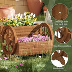 Wooden Wagon Planter Flower Cart with Wheels Garden Box Garden Planter, Decorative Planter for Flowers Herbs Vegetables for Indoor & Outdoor Décor Flower Cart for Patio Garden Balcony (Brown)