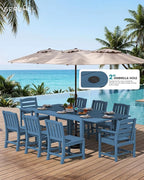 SERWALL 7-Piece Outdoor Dining Set, 60" - 83" Expandable Outdoor Dining Table and 6 HDPE Chairs, All Weather HDPE Outdoor Furniture Set for Backyard, Garden, Blue