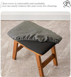 Foot Stool,Ottoman,Bamboo Small Sofa Foot Rest Under Desk,Extra Seating for Living Room, Bedroom and Kitchen (Brown Stool Legs - Gray Surface)