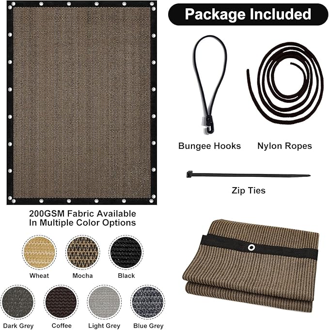 Artpuch 90% Sun Shade Cloth, 12 x 12 FT Pergola Shade Cover Canopy with Grommets, Sun Screen Fabric Tarp for Patio, Outdoor, Garden, Backyard, Mocha