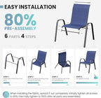 Patio Dining Chairs Set of 8, Outdoor High Stacking Chairs，Breathable Seat Fabric and Alloy Steel Frame for Backyard, Porch, Garden, Sunroom (Blue)